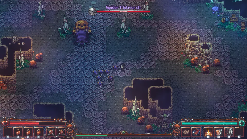 Cavern combat encounter where the boss bar reads Spider Matriarch