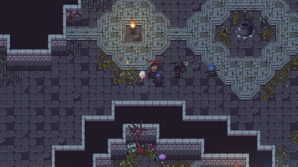 A group of adventurer characters assembled in a stone chamber